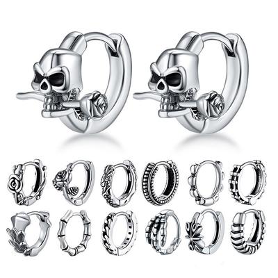 2Pcs/1Pair Men's Earrings Unique Design Small Hoop Earrings for Women Stainless Steel Vintage Color Punk Gothic Trend Jewelry