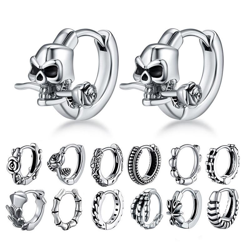 2 Stück/1 Paar Herrenohrringe Einzigartiges Design Kleine Creolen für Damen Edelstahl Vintage Farbe Punk Gothic Trend Schmuck