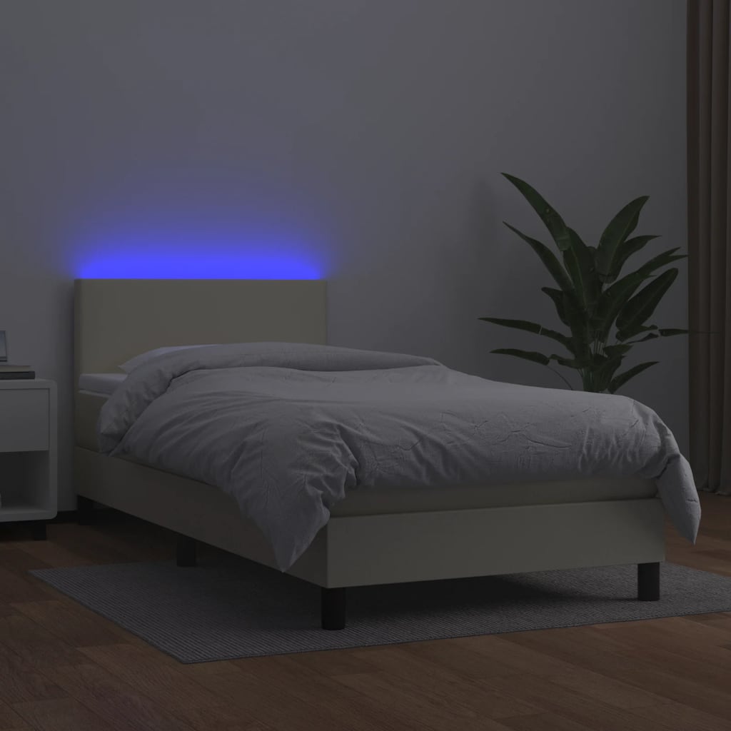 Continental Bed With LED, Mattress, Cream, Eco-Leather 100X200Cm