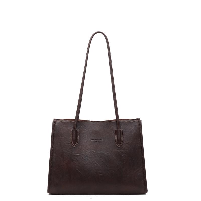 Structured Leather Tote Bag with Long Handle Large Capacity Everyday Fashion Shoulder Bag
