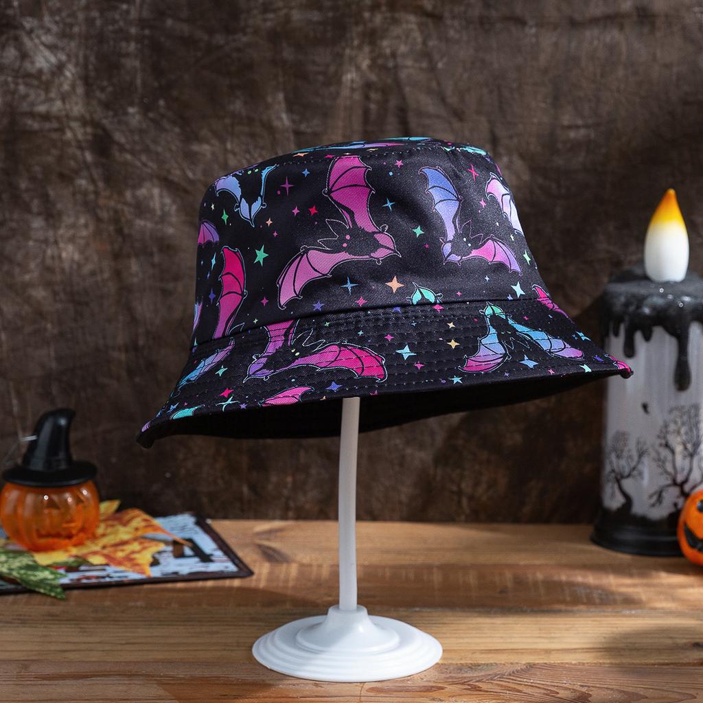 New Halloween Bucket Hat Reversible Bat Pumpkin Ghost Print Sun Protection Party Cosplay Fashion For Men And Women