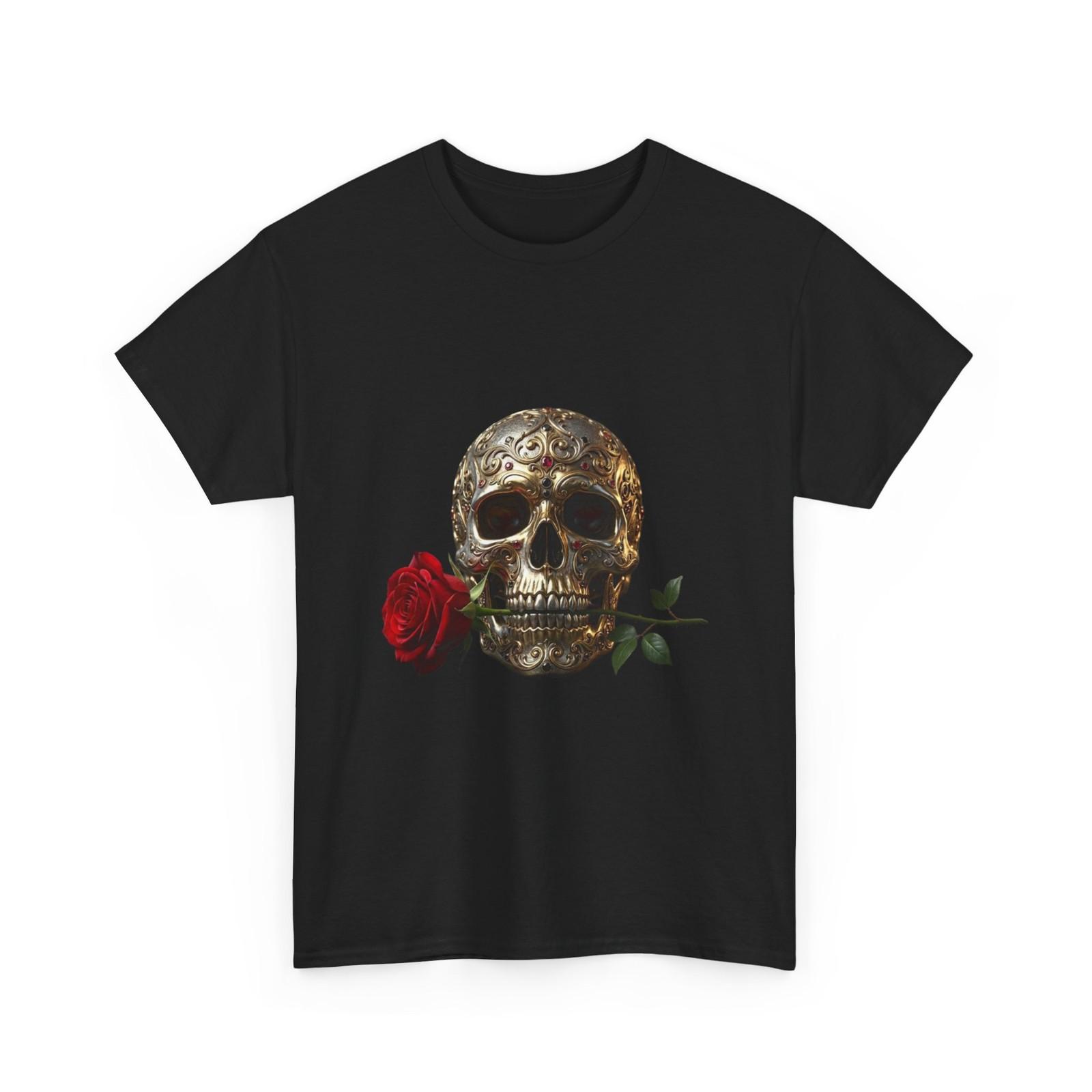 Gold Skull With Red Rose T-Shirt Gothic Skull Luxury Tee S разноцветный