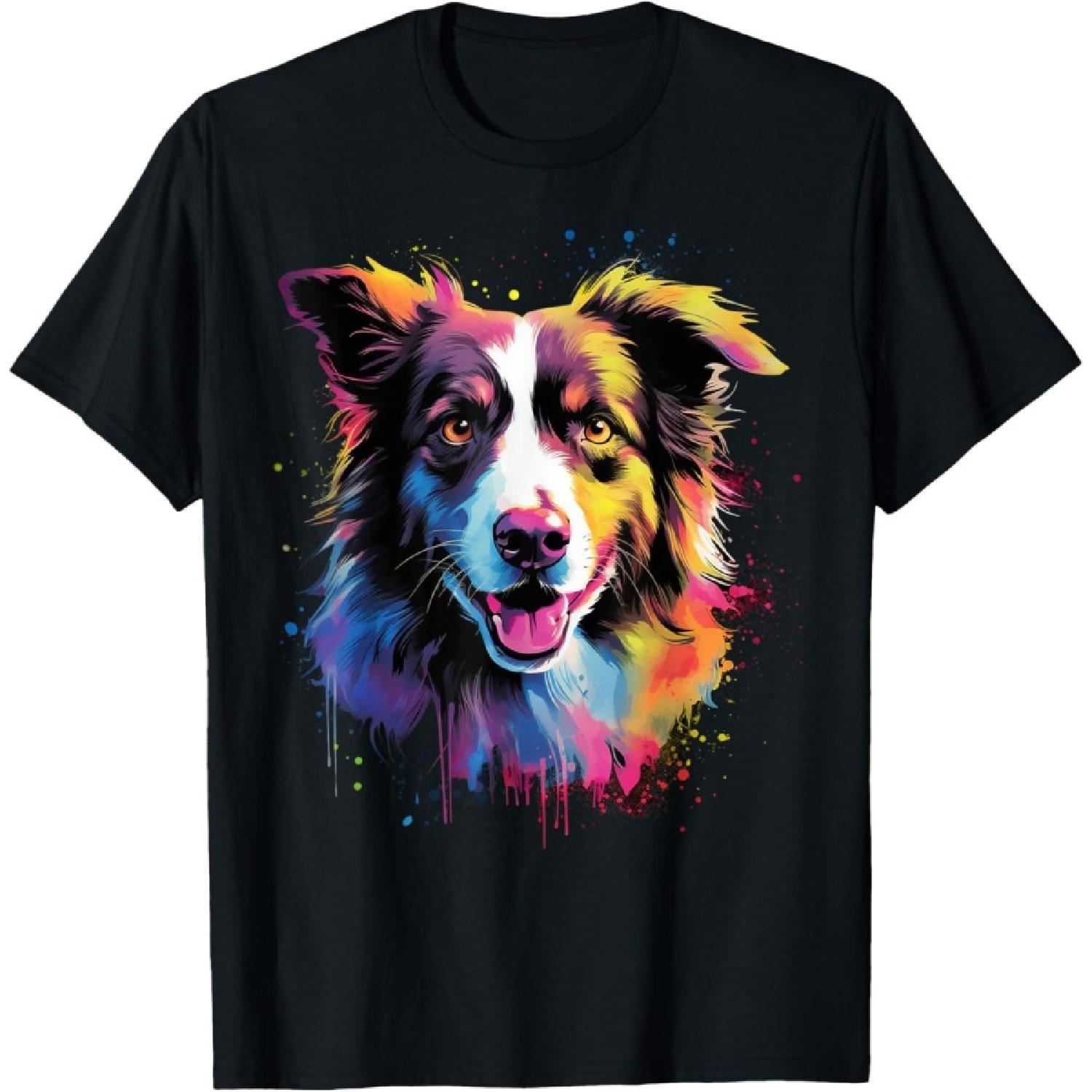 Colorful Border Collie Dog Men Women Kids T-Shirt S