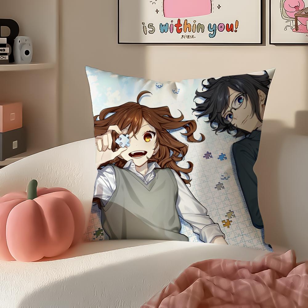 Sweet Romantic Japanese Anime HHorimiya Cushion Cover Pillowcase Short Plush Invisible Zipper Room Sofa Cushion Cover