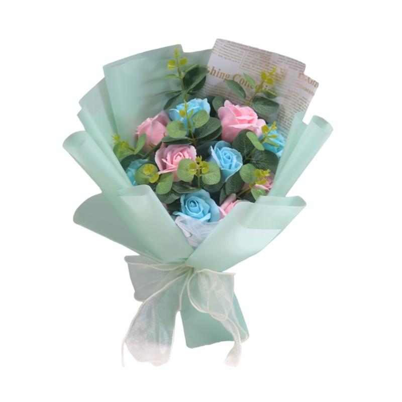Artificial Flower Bouquets with Ribbon Soap Flower Petals Bouquets Gift for Valentines Mother Day Thanskgiving Christmas