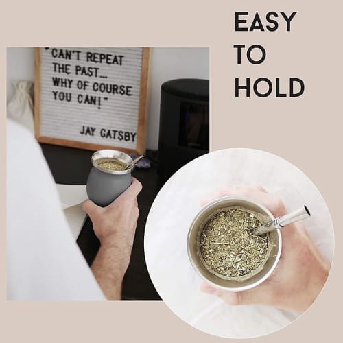 Eculcki Stainless Steel Yerba Mate Cup, Argentinean Mate Gourd, Yerba Mate Tea, Guambo, with Bombilla (Brown)