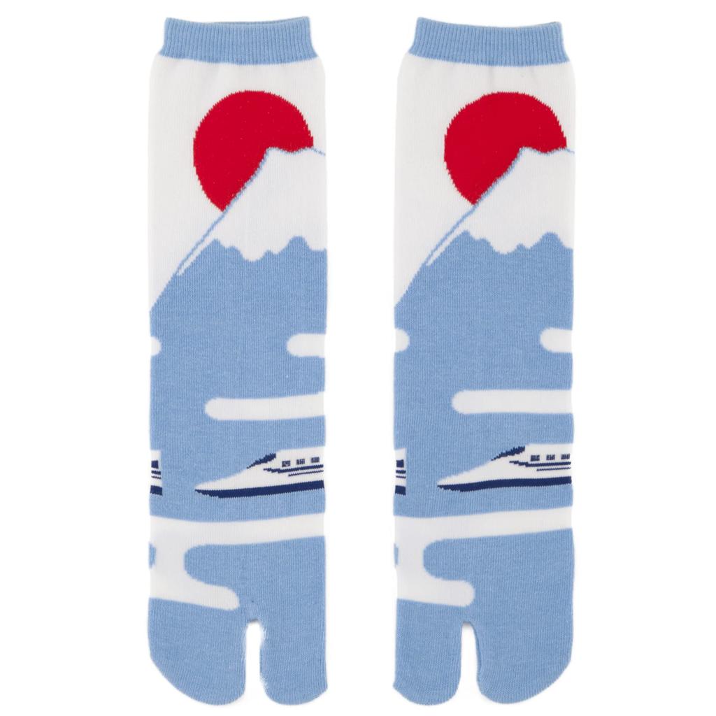 Noren Tabi Socks for Men and Women Fuji Tabi Socks for One Size Fits Made in Japan with Nara Crew Japanese Pattern (Japanorama/Mt. Blue) Two-Toe