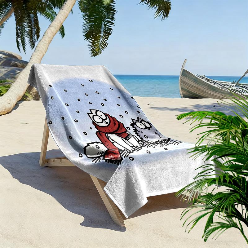 Simon's Cat Aufdruck Strandtuch, Großes Weiches Schnelltrocknendes Handtuch für Strand Camping Schwimmen