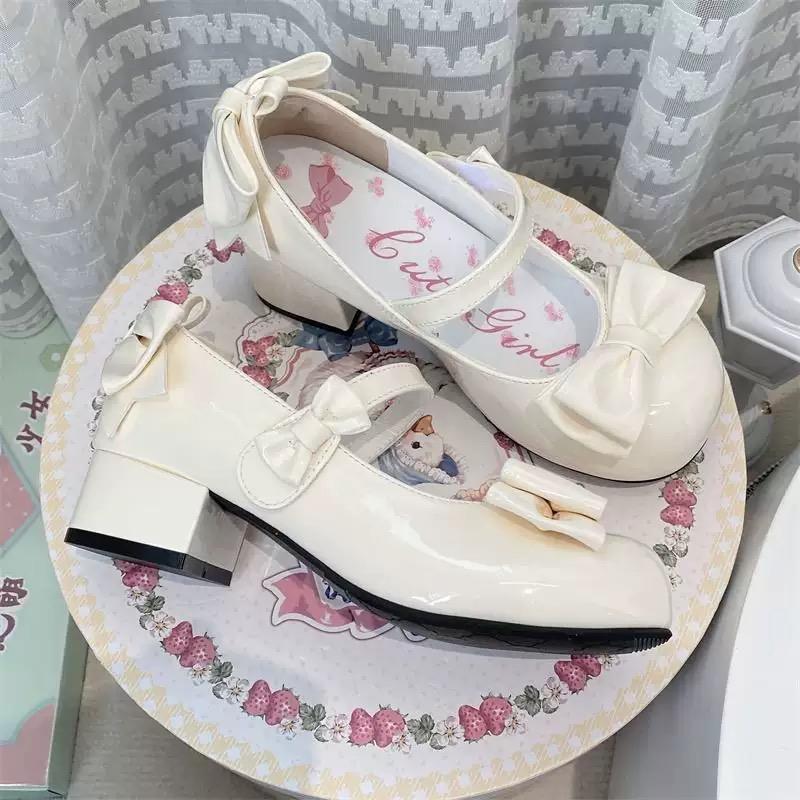 Leather Shoes for Women 2025 New Cute Round Head Single Shoe Fashion Bow Sweet Middle Heel Shallow Mouth Single Shoe