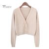 Women Spring Sweater Coat V Neck Long Sleeves Solid Color Single-breasted Cardigan Lady Thermal One Size Knitted Cropped Female Clothes