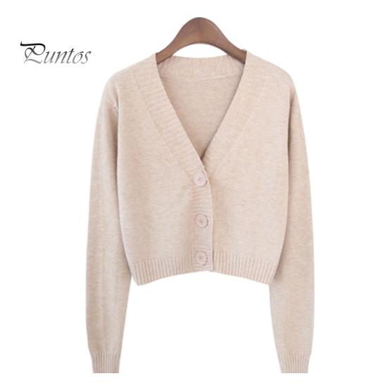 Women Spring Sweater Coat V Neck Long Sleeves Solid Color Single-breasted Cardigan Lady Thermal One Size Knitted Cropped Female Clothes