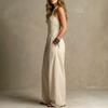2026 summer new neck cross jumpsuit, European and American style waist back wide-leg pants, cross-border women's clothing