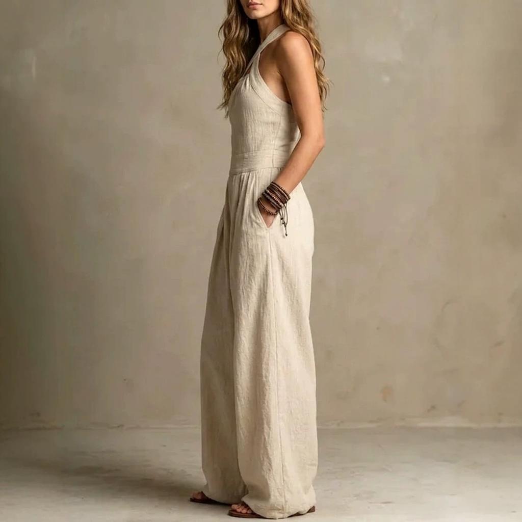 2026 summer new neck cross jumpsuit, European and American style waist back wide-leg pants, cross-border women's clothing