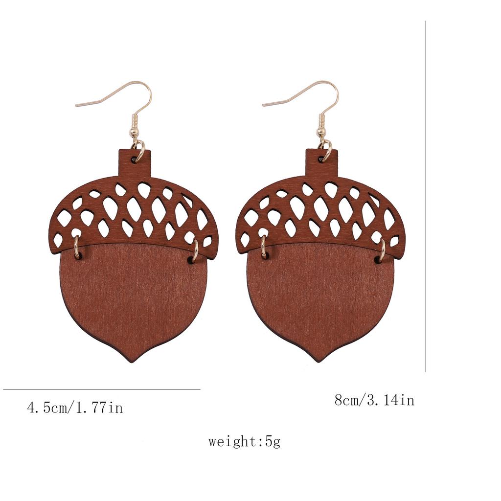 Personalized and Fashionable Laser-cut Wooden Earrings, Retro and Artistic Nut-shaped Hollowed-out Sheet Earrings