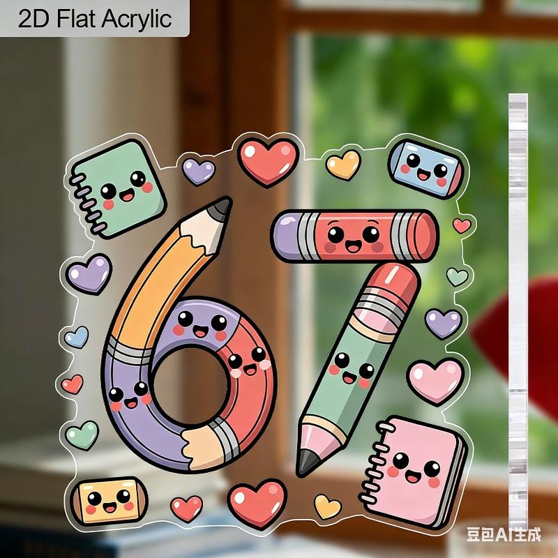 2D Flat Number 67 Shaped Acrylic Decorative Sign, Pencil-Shaped Design, Suitable for wall decoration, porch, room, villa, accents Home, Hallway, or Wo 8*8CM