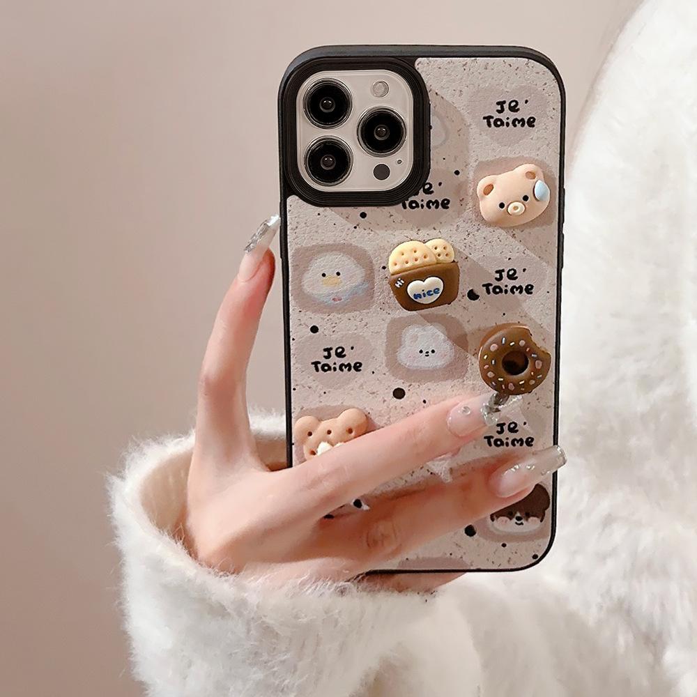Niedlicher Bär für iPhone 16 Handyhülle 17 Promax Hautmuster 15 für iPhone 13 Dreidimensionale Kekse 11 Herbst