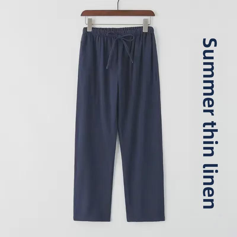 Men's High-End Chinese Style Cotton Linen Pants - Spring/Autumn Thin, Loose, Straight, White Casual Trousers