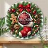 2D Metal Christmas Wreath Wall Art Sign, 7.8 Inch Round Farmhouse Indoor Outdoor Decor