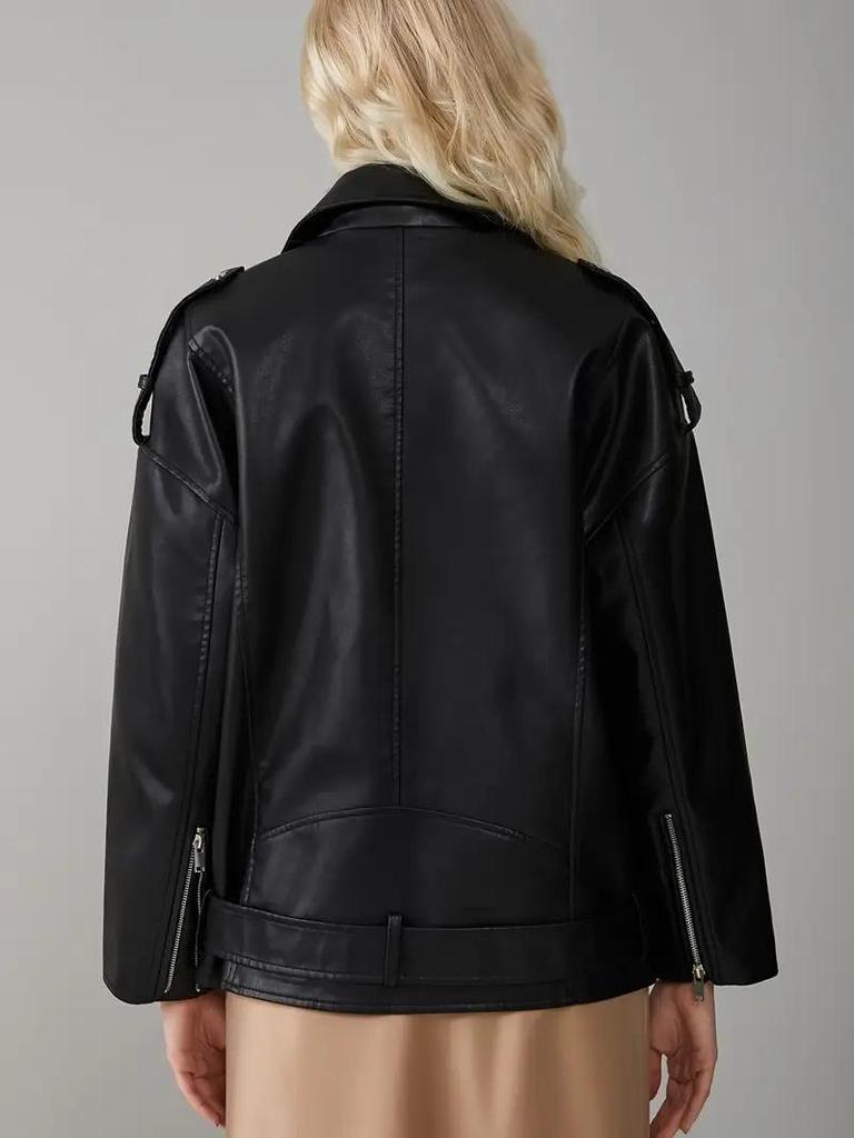 Damen Retro PU-Leder Motorradjacke - Herbst/Winter BF Stil