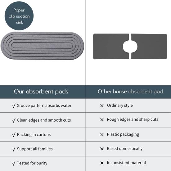 Rutschfeste Spülbeckenmatte mit auslaufsicherem Rillendesign Schnell trocknendes Kieselgurstein-Tablett für Badezimmerwaschtisch-Arbeitsplatten-Organizer