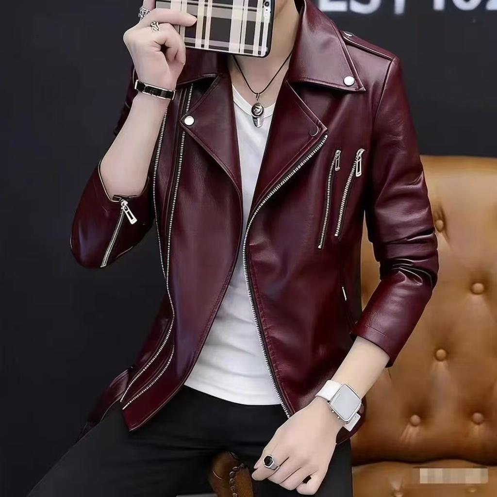 Men's PU leather jacket men's spring and autumn American retro loose casual boys trendy brand tooling