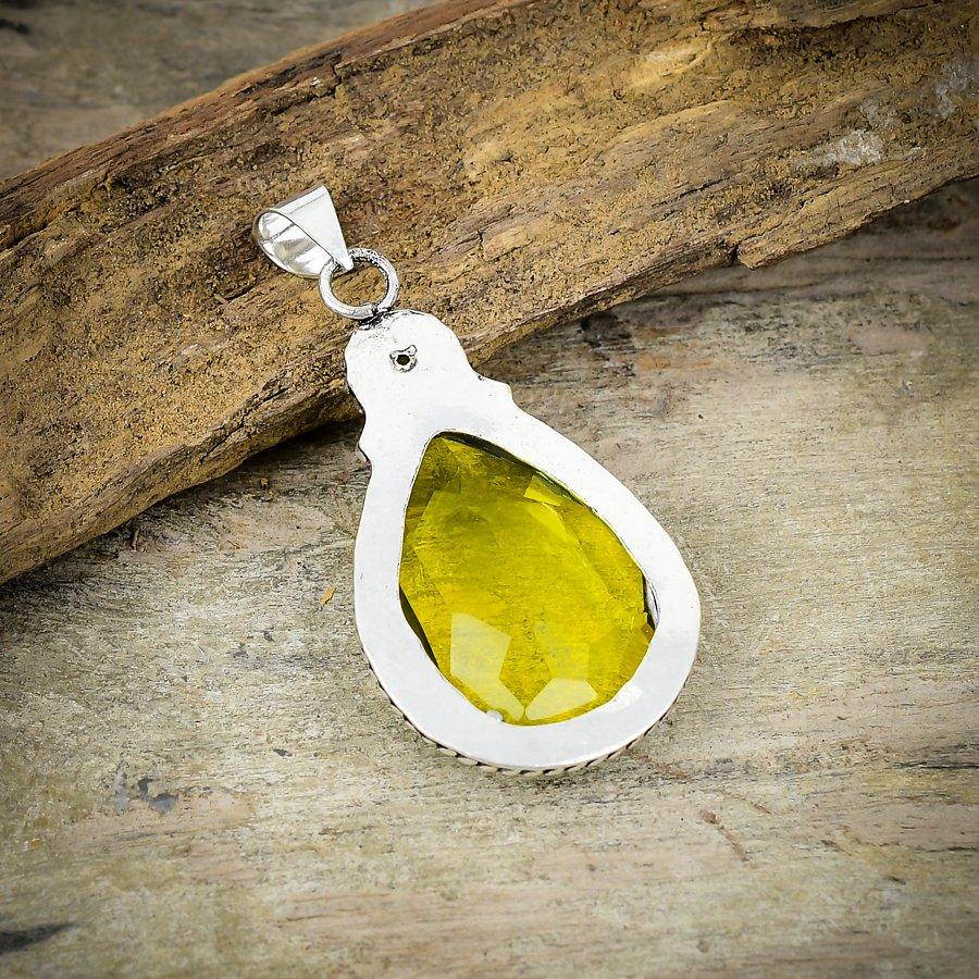Lemon Topaz Gemstone Handmade 925 Sterling Silver Jewelry Pendant 2.36" M-191