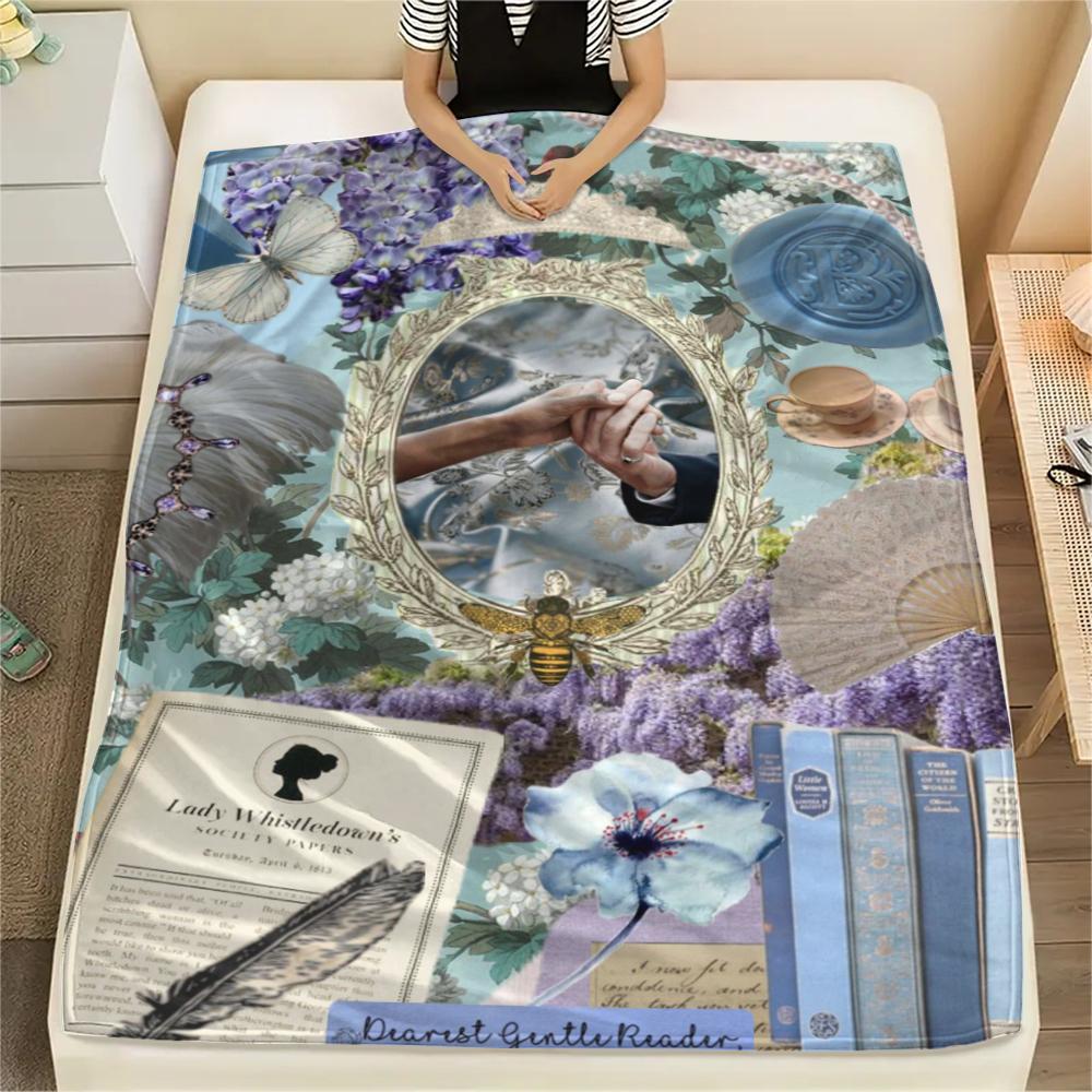 1PC Bridgerton Print Flannel Blanket, High quality Comfortable for All Seasons, Home Decor, Warmth and Comfort, Perfect for Christmas Gifts