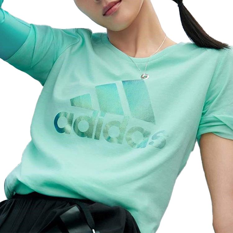 Adidas Alphabet Logo Print Sports Short-Sleeved T-Shirt Women Tops Mint-Green DY8613
