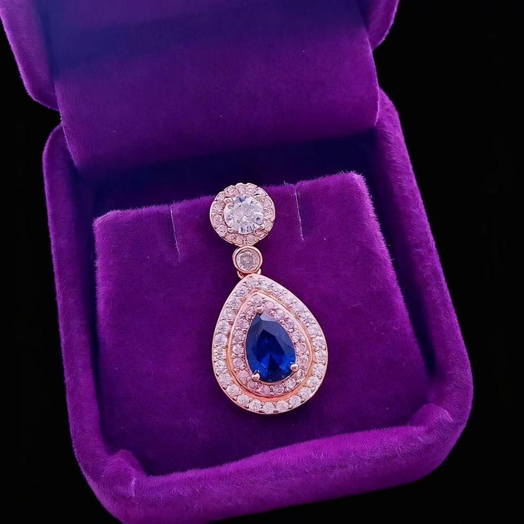 Rose Gold Plated Cultivated Ruby Emerald Colored Treasure Droplet Pendant Necklace Women'S Fashion Emerald Clavicle Chain