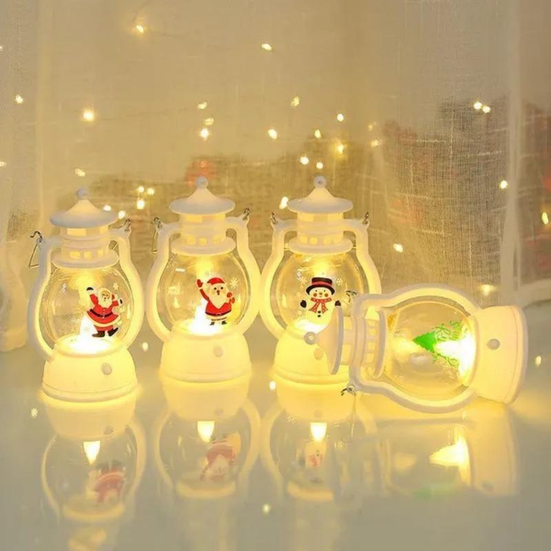 LED Christmas Small Night Light Portable Battery Powered Hanging Lanterns Festive Party Christmas Ornaments Santa Claus Decor