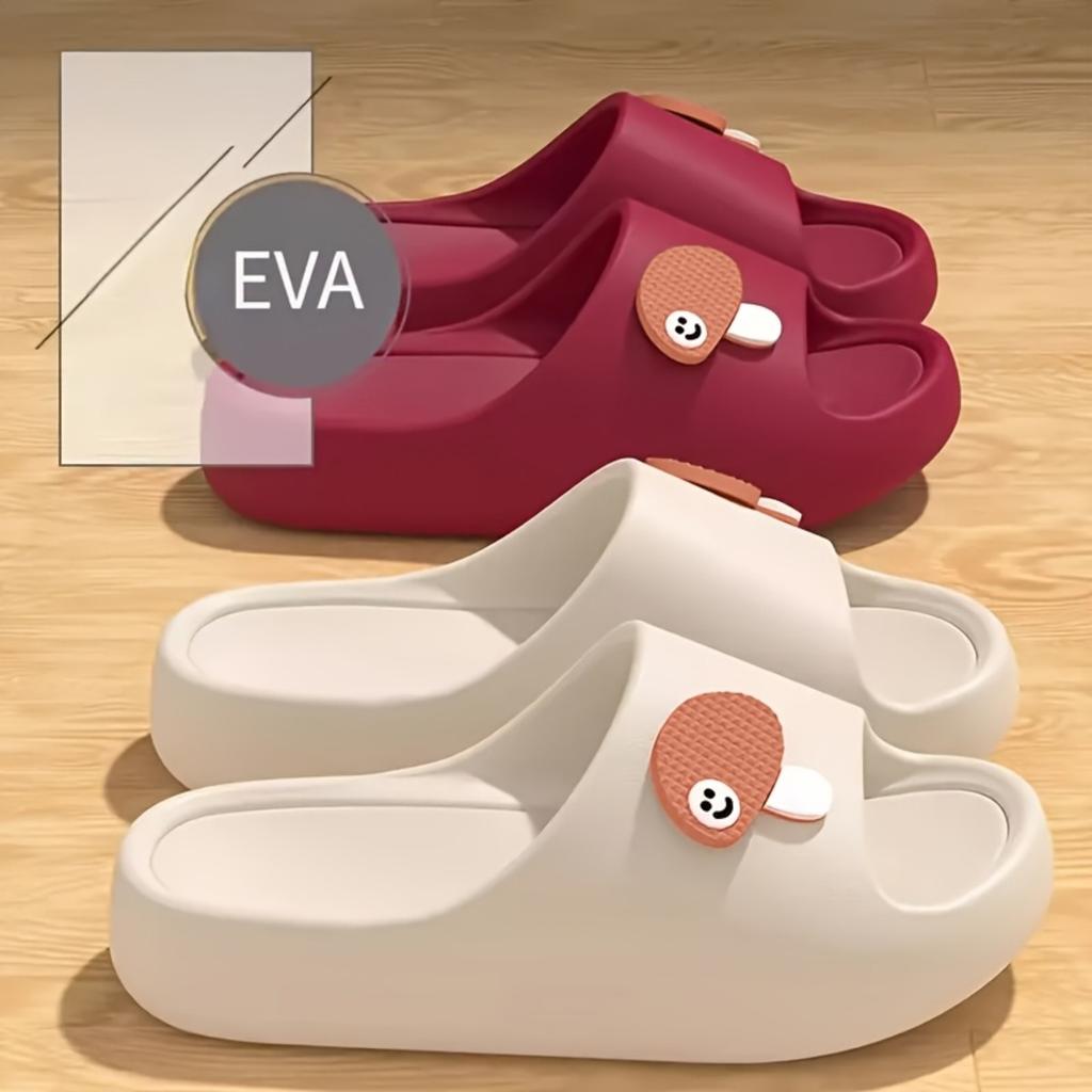Ladies' Cartoon Decorated Pillow Slippers, Soft Soled Platform Anti Slip Slippers, Summer Casual Shower Slippers