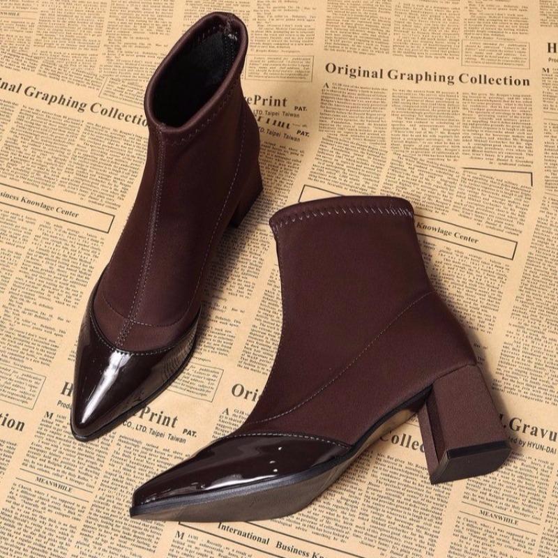 Fashion Fashion Boots Autumn New Style Pointed Toe Splicing Suede Non-slip Wear-resistant Thick Heel Short Boots