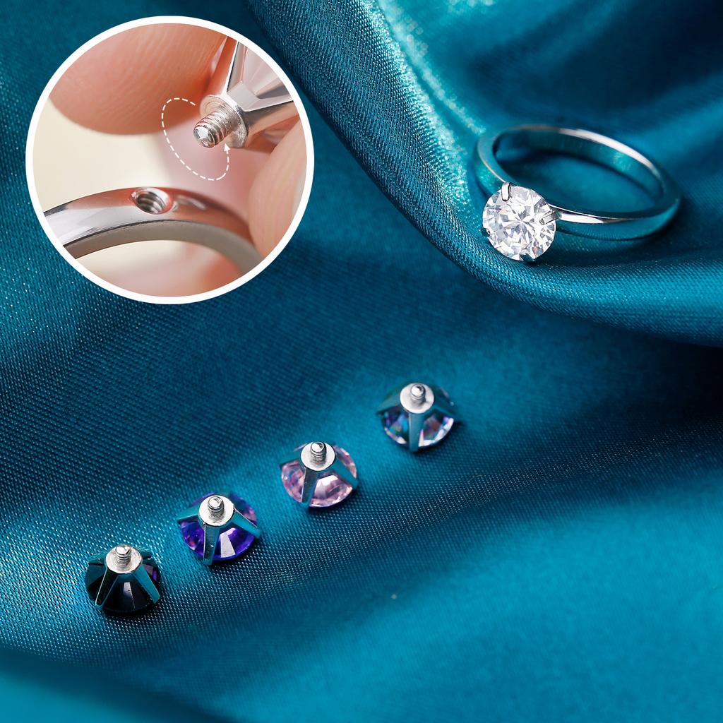 Doe-het-zelf 1,5 CT Solitaire Verlovingsringen Trouwringen Verwisselbaar Roestvrij Staal Ronde Zirkonia Belofteringen voor Haar