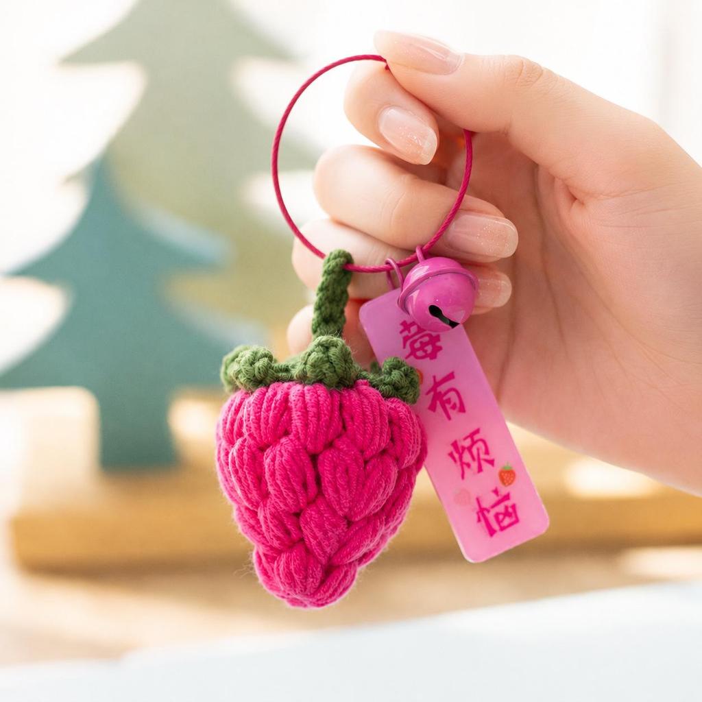 Hand-Knitted Apple & Persimmon Holiday Keychain Pendant