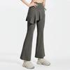 Women's 2-in-1 High Waisted Wide Leg Pants, Casual Solid Color Sports Pants, Yoga Pants