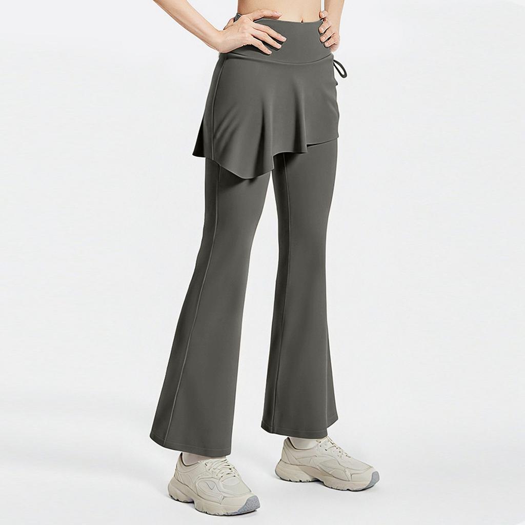 Women's 2-in-1 High Waisted Wide Leg Pants, Casual Solid Color Sports Pants, Yoga Pants