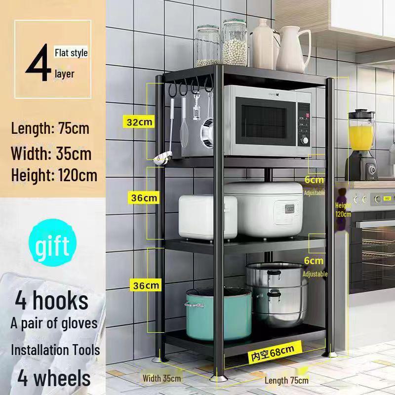 Multi-Layer Kitchen Floor Rack: Multi-Function Microwave and Cookware Storage (Non-Stainless Steel)