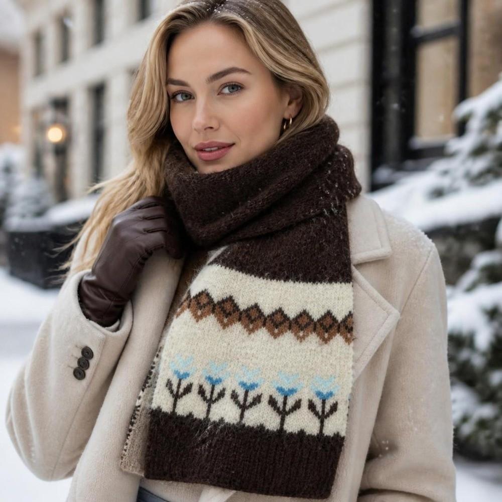 Warm Jacquard Knit Scarf Neck Protection Winter Scarf Retro Woolen Scarf Autumn Winter