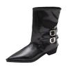 New short boots women's boots medium tube pointed head belt buckle spring and autumn knight boots trouser tube thick heel boots fashion sleeve