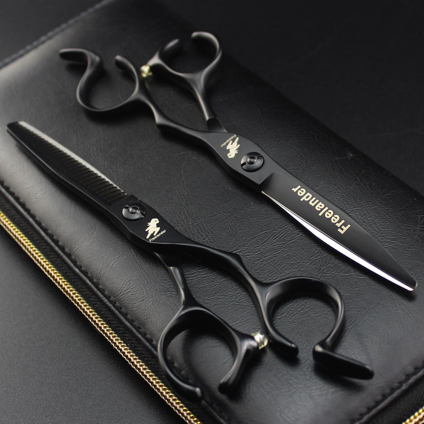 6.0 Black Notch Handle Hairdressing Scissors - Barber Straight & Thinning Shears 6.0 inch Straight Scissors