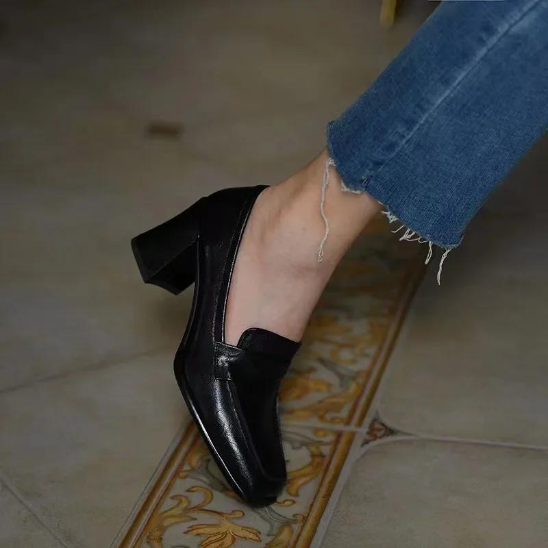 Autumn Women's High Heel Shoes New Fashion Shallow Square Toe Chunky Heel Slip On Shoes for Women Dress Students Mary Jane Shoes