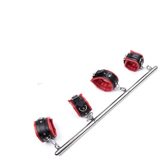 Stainless Steel Adjustable Open Leg Bar Handcuffs Ankle Cuffs Lockable Bondage Set Sex Slave Restraints Dog Collar Sex Toys