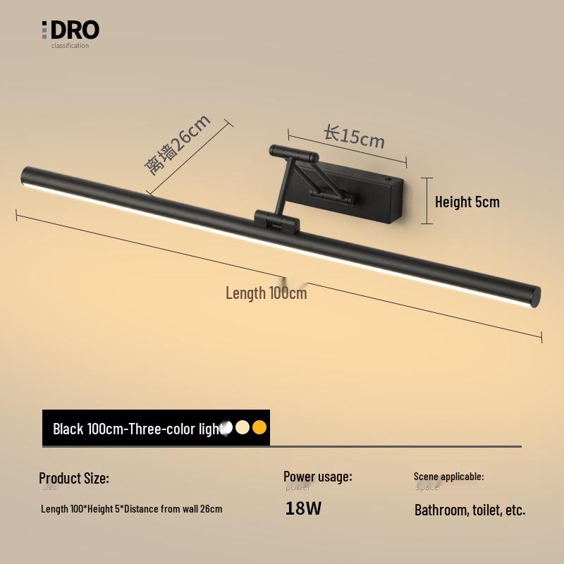 Nordic Minimalist LED Vanity Light: Punch-Free Bathroom Mirror Cabinet with Tricolor Makeup Lighting.