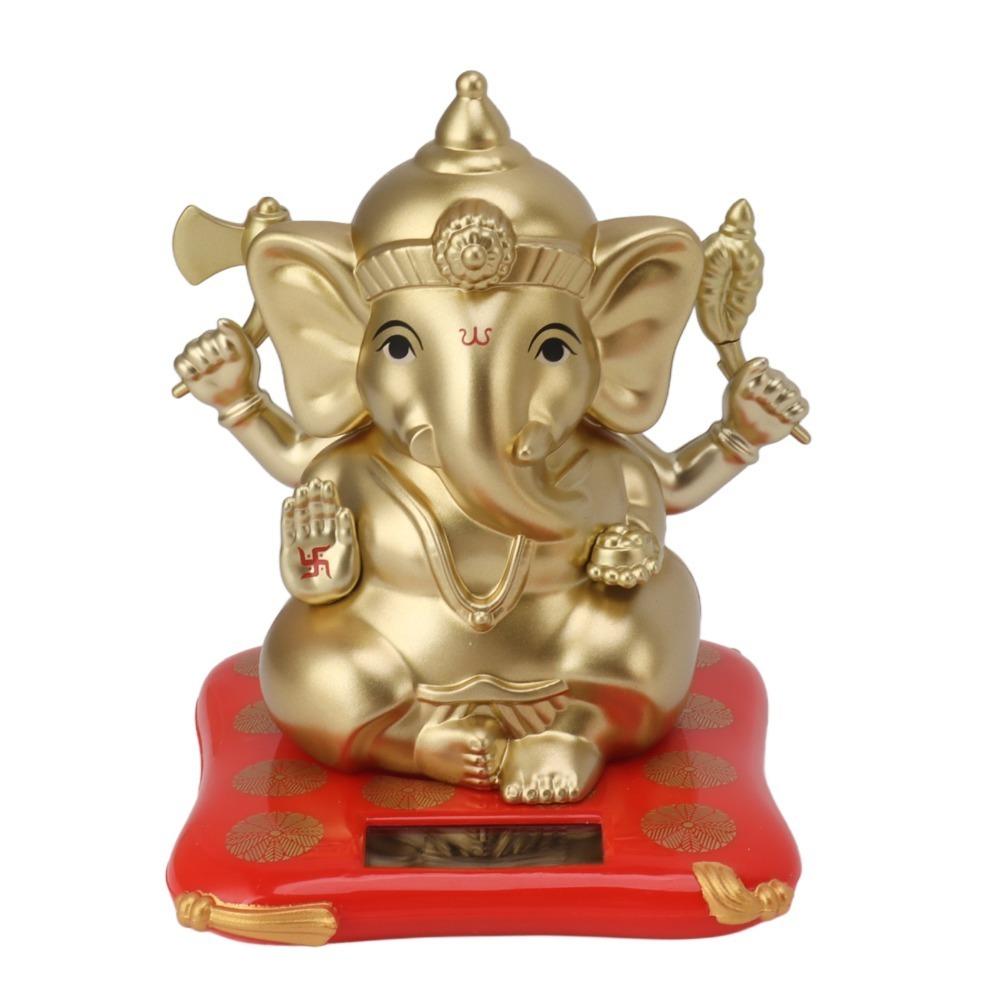 Golden Solar Ganesh Elephant Statue Indian Cultural Elephant Figurine Home Cultural Display Statue