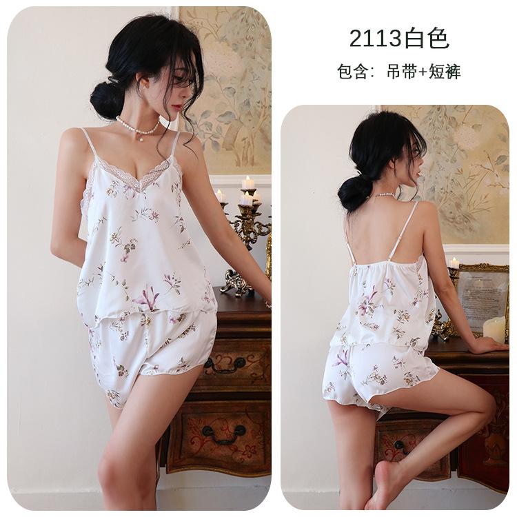 

Сексуальное нижнее белье Сексуальные глубокие V Соблазнительные милые принтованные шорты с подтяжками из двух частей домашняя одежда One Size (80-62.5 kg) белый