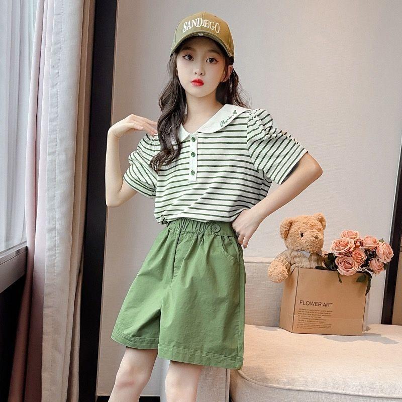 Summer Girls'  Clothing Sets  Casual Short Sleeve T-shirts Short Pants Two-piece Set Cute Children Clothes Suits