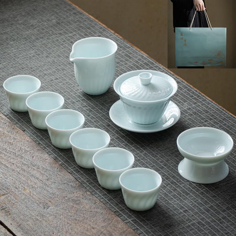 Chinese Ceramic Kung Fu Tea Set - Pure White Wave Gaiwan