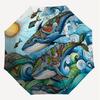 1PC Whale Ocean Automatic Open/Close Umbrella with Windproof, 8-Rib Sturdy Canopy, Durable Ribs, Fashionable Design, Outdoor Accessory, Fun Prin, Holi
