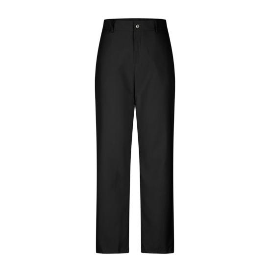 Women Summer Pants Mid-rise Button Zipper Fly Straight Leg Long Trousers with Pockets Solid