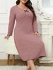 Spring New Arrivals Plus Size Dresses V-Neck Long Sleeve Solid Color Ear Trim Fashion Women's Clothing